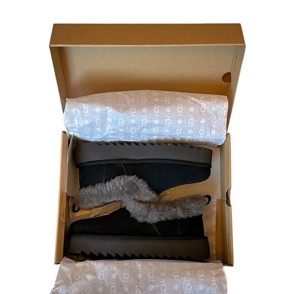 UGG Nita Genuine Shearling Platform Slippers Black Charcoal — Size 8 — NIB - Picture 2 of 13